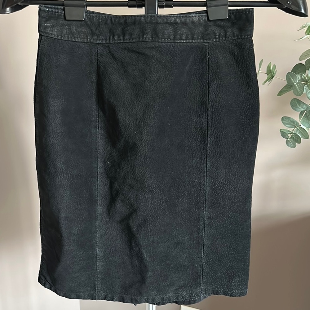 The Limited Vintage Black Suede Leather Skirt Knee-length